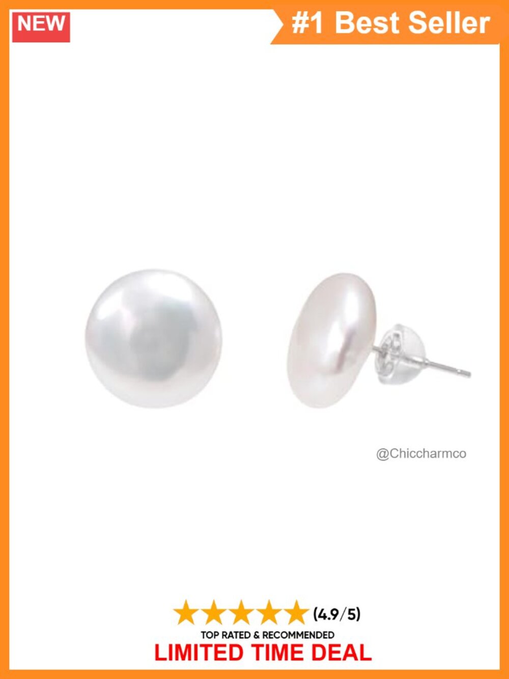 Large Coin Pearl Stud Earrings Sterling Silver Posts Hypoallergenic
